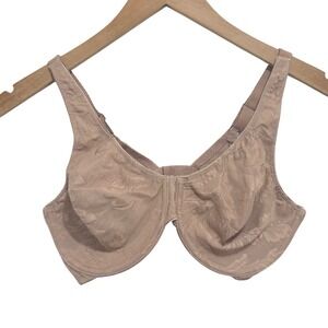 OLGA 35984 Women's 36D Full Coverage Jacquard Lace Bra Beige Adjustable Straps